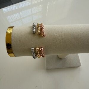 Elegant Brazilian gold filled bracelet set in Gold, Silver, and Rose Gold tones.